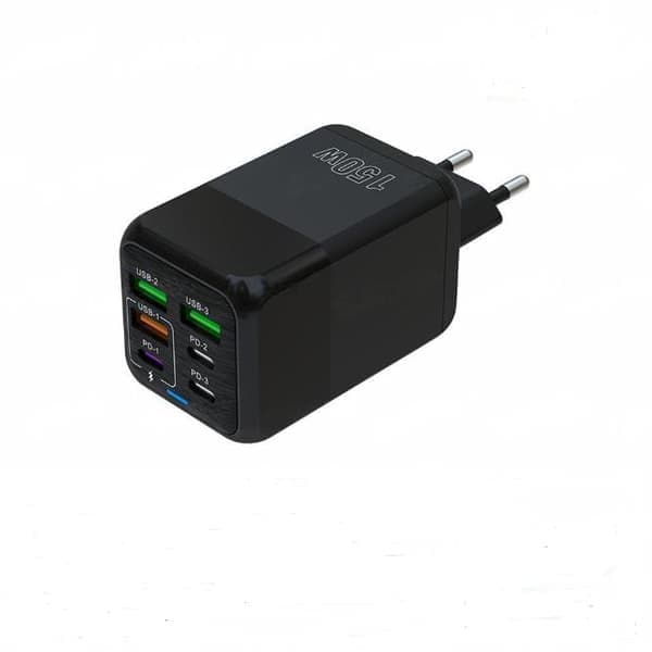 150W full protokoll superrask ladehode, multi-port lader, multifunksjonell skrivebordsadapter Svart Black