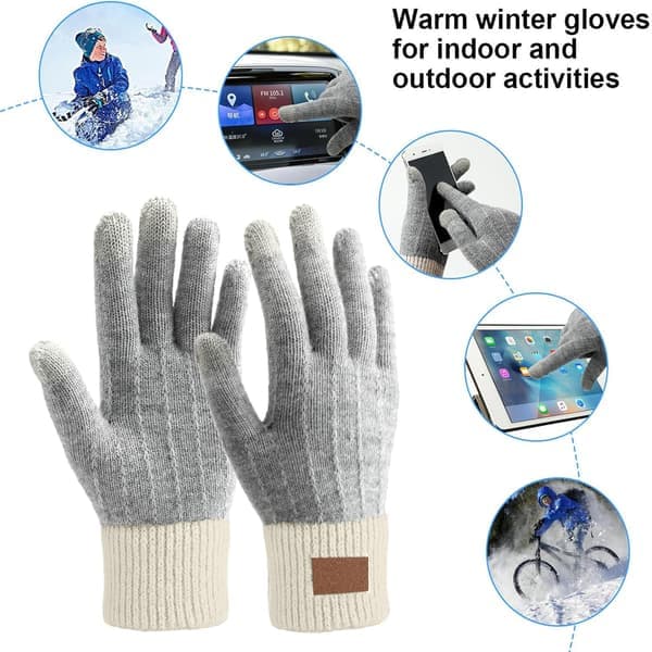 2 sæt vinter touchscreen handsker, varme elastiske strikhandsker til kvinder og mænd, tykke handsker i imiteret uld