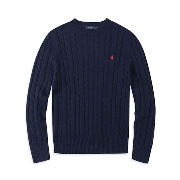 PoloRalph Efterår og vinter rundhalset kabelstrikket sweater afslappet uldsweater Grå/Sort Logo M Grey/Black Logo M