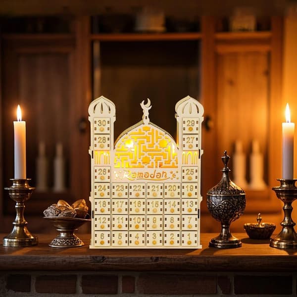 DIY Ramadan-kalender i tre - 30 bokser med lys, Eid Mubarak-dekorasjon for barn, adventsstil