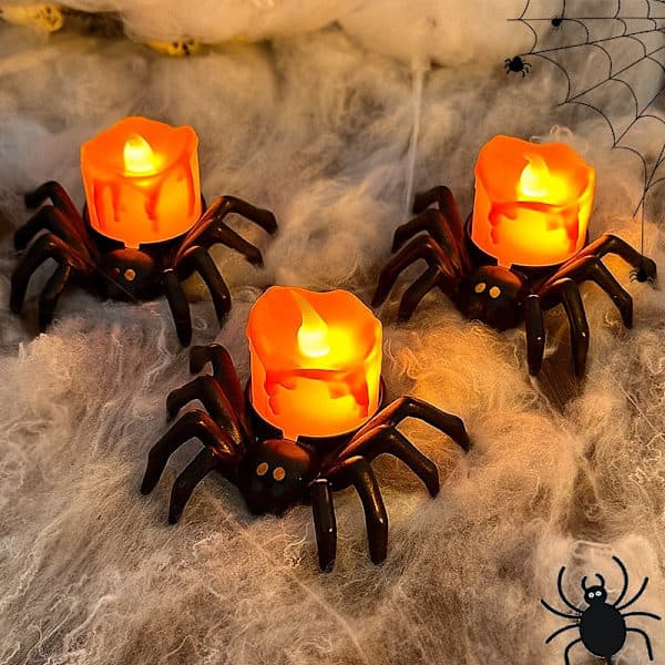 Halloween dekorative stearinlys - Flameless LED-stearinlys, edderkoppdesign (12-pak)