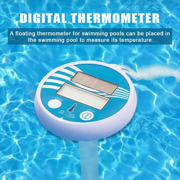 Flydende soldrevet digitalt pooltermometer - Elektronisk pooltermometer - Flydende soltermometer - med LCD-display - til udendørs brug
