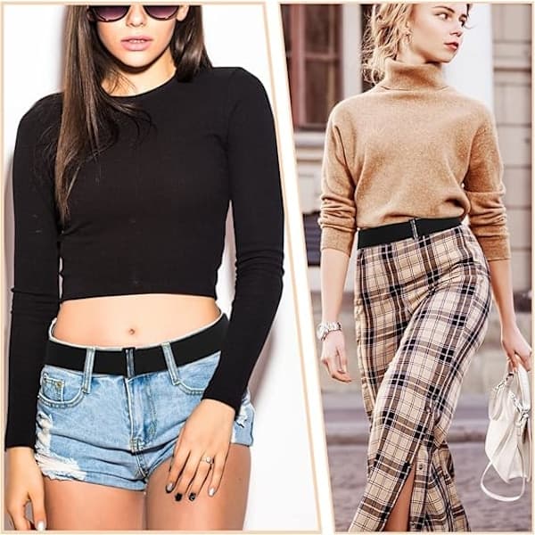 Usynlige belter for kvinner, elastisk belte med justerbar elastisk spenne og flat spenne, usynlig midjebelte for jeans, bukser og kjoler