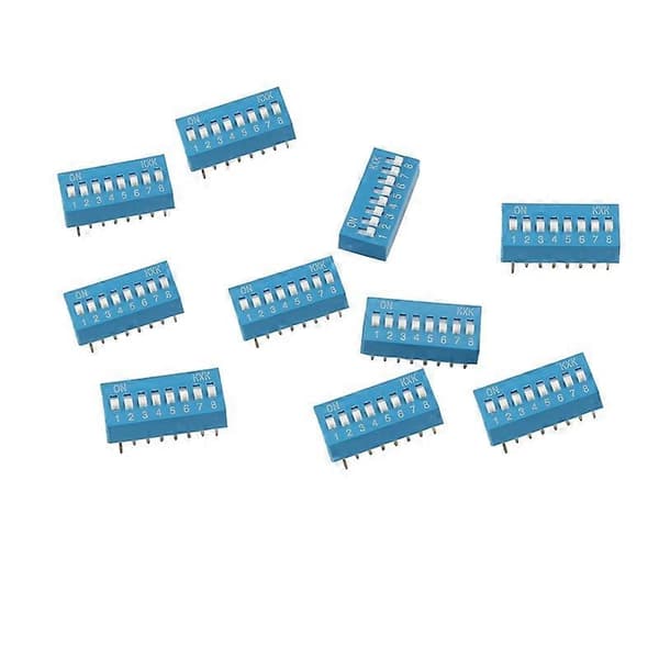 10 stk. 2,54 mm afstand 8 positioner 16 ben blå DIP-switch 8P