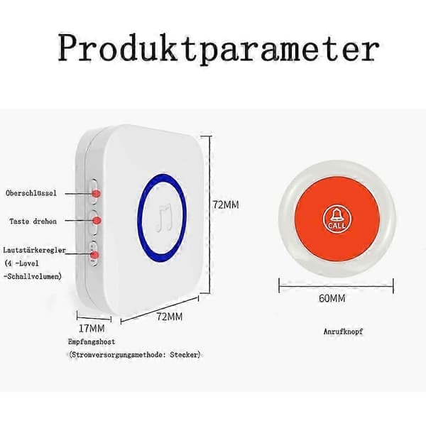 Nødknapp for eldre - Trådløst SOS-alarmsystem - 150 m rekkevidde - Hjemmepleie, eldre, pasientsikkerhet