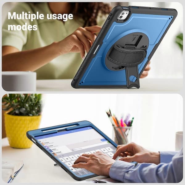 Etui med stativ, PC TPE nettbrettdeksel med håndstropp for iPad Pro 13 (2024) M4
