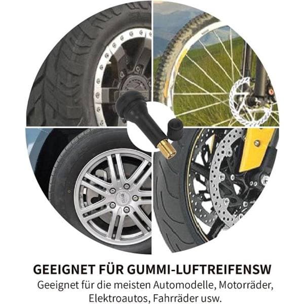 Gummidæk- og hjulventiler TR413, bilventiler, snap-on-ventiler, sort, 6 stk.