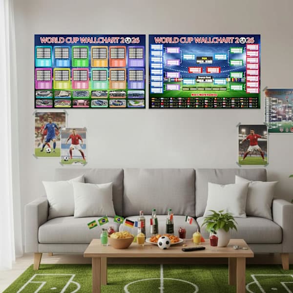 2 stk. VM-programplakat 2026 Finalerunde 48 hold samling udstilling, VM-merchandise tilbehør dekorationer