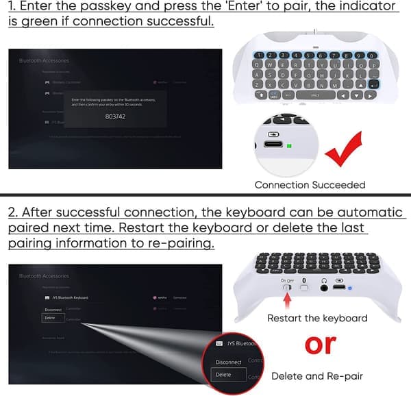Trådløst kontrollertastatur for PS5, Bluetooth 3.0 Mini Port