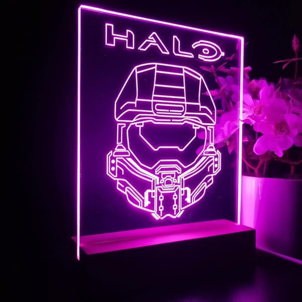 Halos Master Chief Anime Nattlys 3D Illusjon 7 Farger Endring 4 Lysmoduser USB Strøm