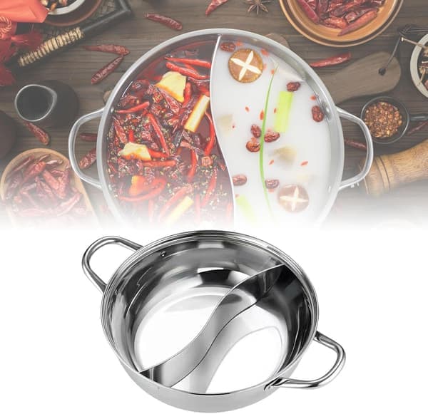 Split Hot Pot Pan Dobbelt Smag Hotpot til Induktionskomfur Shabu Shabu Gryde Rustfrit Stål til Fest Restaurant Husholdning