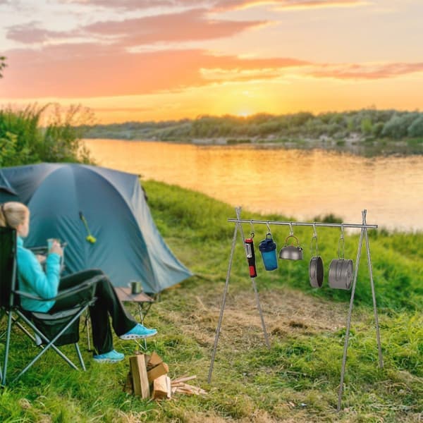 Bærbar sammenklappelig bøjle i rustfrit stål til camping, gryder og tøj