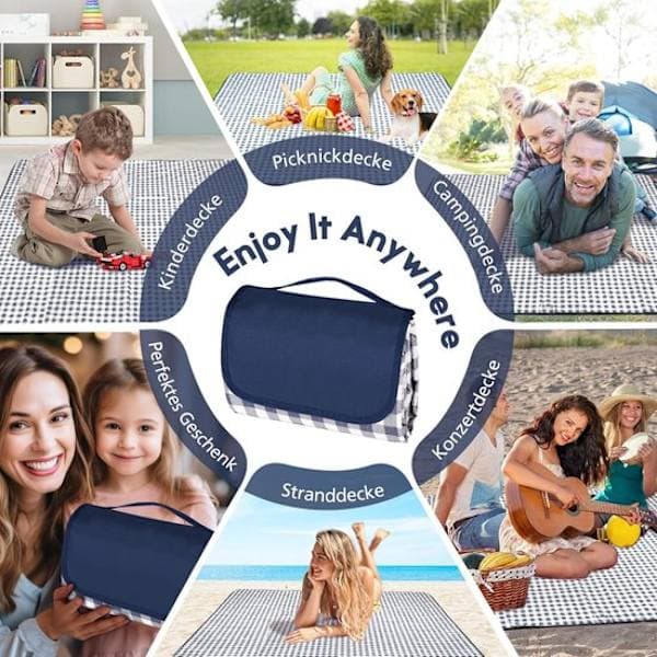 Vandtæt picnictæppe - 200*200 cm campingmåtte - strandmåtte - picnictæppe til picnics, camping og strand - Blå