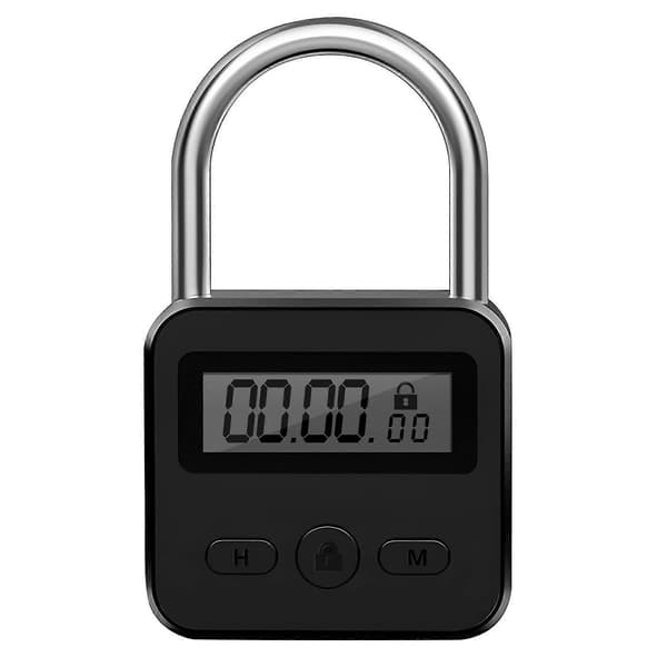 Metaltimerlås LCD-display Multifunktion Elektronisk Tid 99 Timer Maks. Timing USB Genopladelig Timerhængelås, Sort Black
