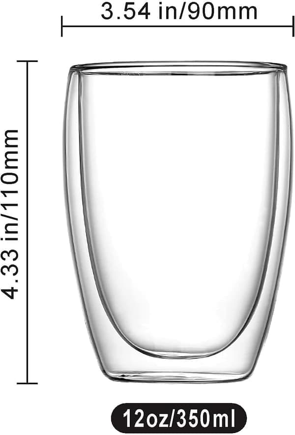 Dubbelväggiga isolerade glasmuggar (2-pack), kaffemuggar, tekoppar, dricksglas för kalla eller varma drycker (350 ml)