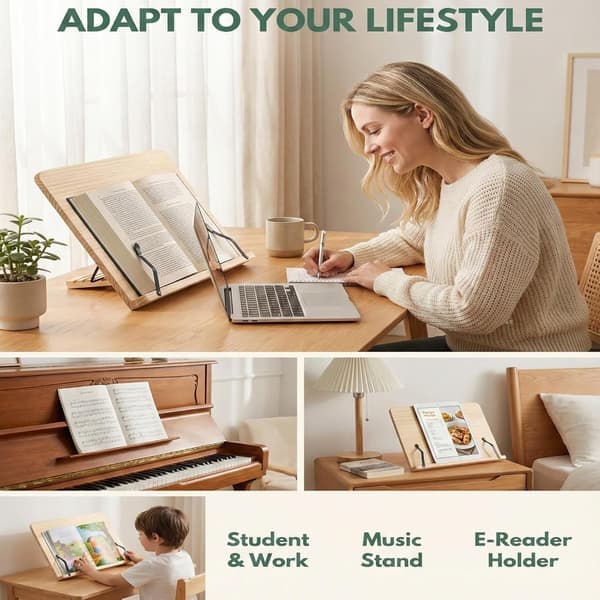 Läsställ i trä - Vikbart bokställ med positioner och sidoklämmor Lämpligt för kokböcker, iPads, bärbara datorer, noter