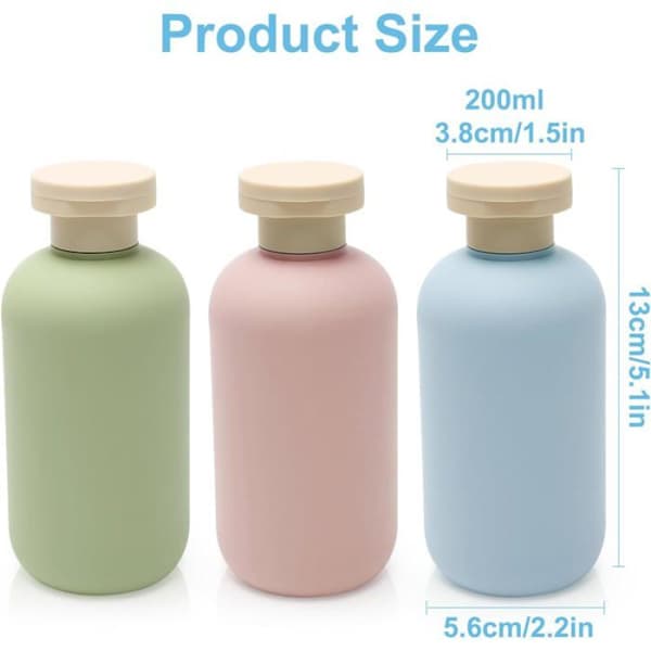 3-delat set - Reseflaskor - För hygienartiklar - 200 ml - Påfyllningsbara reseflaskor - För resor