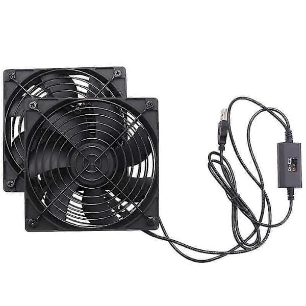 Dubbla 120 mm 5V USB-drivna PC-routerfläktar med hastighetsregulator