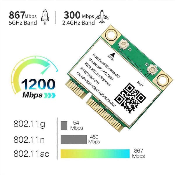 Bluetooth 4.2 Mini PCI-E Wifi-kortti -AC7265 langaton verkkokortti