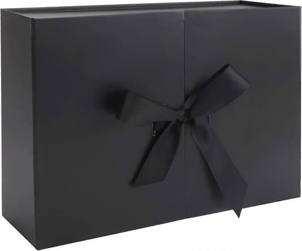 Lyxig presentförpackning med band, vikbar presentförpackning för presenter med lock 26,5x19x8cm Svart