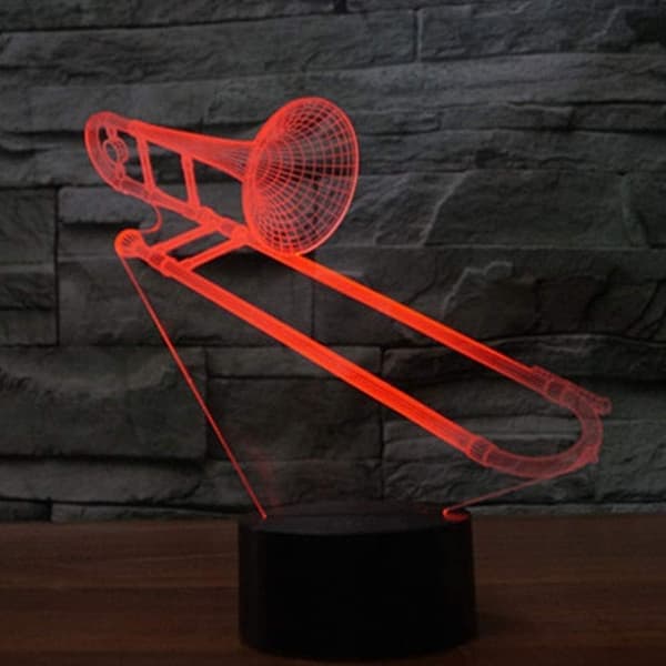 3D kreative gaver trombone LED-lampe abstrakt optisk illusjon