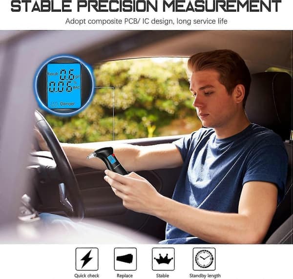 Alkometer, præcist alkometer til politiet, professionelt alkometer med 12 dyser og LCD-display