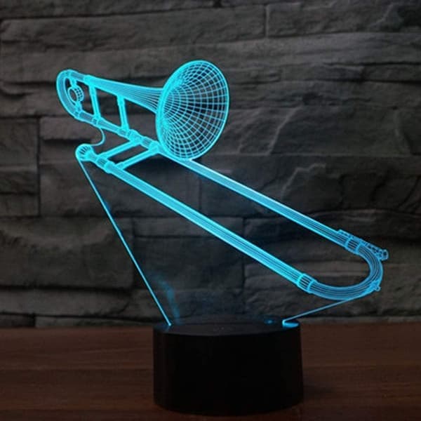 3D kreative gaver trombone LED-lampe abstrakt optisk illusjon