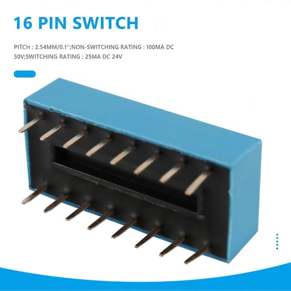 10 stk. 2,54 mm afstand 8 positioner 16 ben blå DIP-switch 8P