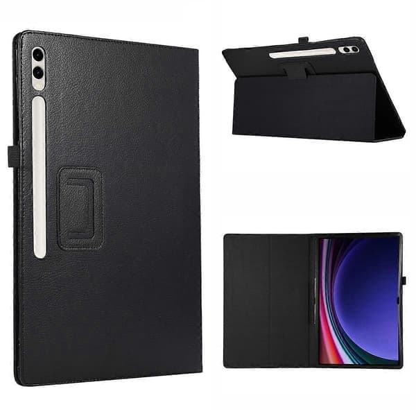 Etui til Samsung Galaxy Tab S10 Ultra Bi-Fold Stand Læder Tablet Cover Litchi Tekstur - Sort