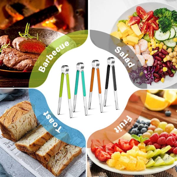 Köttång, 4 delar, kökstång plus serveringstång, köks- och serveringstång, grilltång, serveringstång, kökstång 25,5 cm