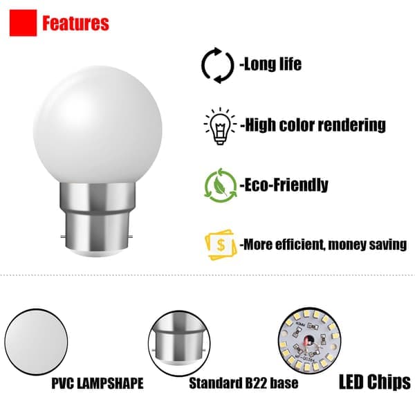 B22 Bajonettsockellampor - 20-pack 2W Festoon LED-lampor - Varmvit [Energiklass B]