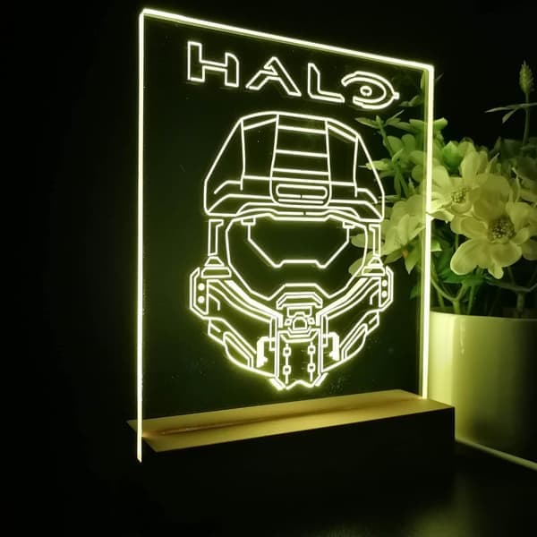 Halos Master Chief Anime Nattlys 3D Illusjon 7 Farger Endring 4 Lysmoduser USB Strøm