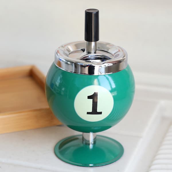 Biljard Metall Askkopp med Lock – Poolbollsdesign för Hem & Bar Green
