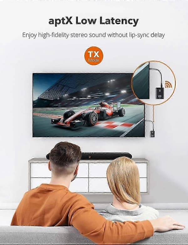 TaoTronics Bluetooth-sender/-mottaker, 2-i-1 trådløs 3,5 mm lydadapter med Qualcomm Bluetooth 5.0-brikke for tapsfri lydkvalitet