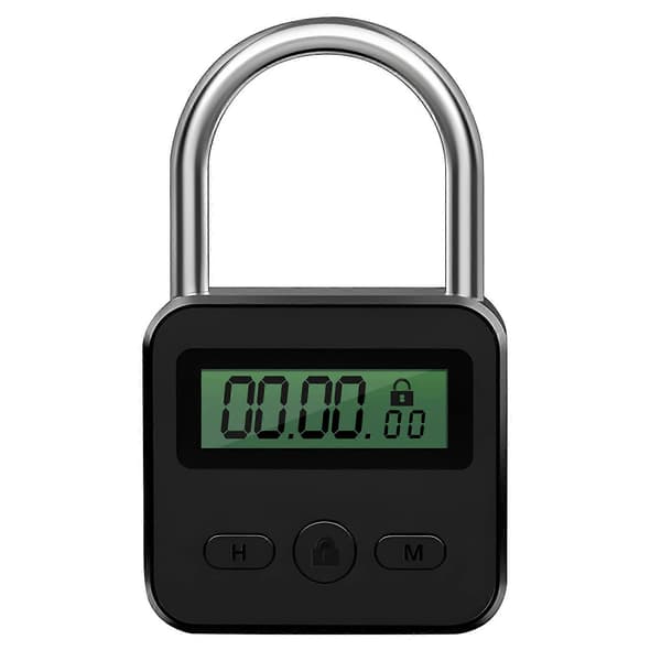 Metaltimerlås LCD-display Multifunktion Elektronisk Tid 99 Timer Maks. Timing USB Genopladelig Timerhængelås, Sort Black