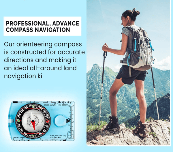 Præcisionskompas til udendørs navigation, campingture og overlevelsestræning - Perfekt ungdomsgave, flere farver blå Blue