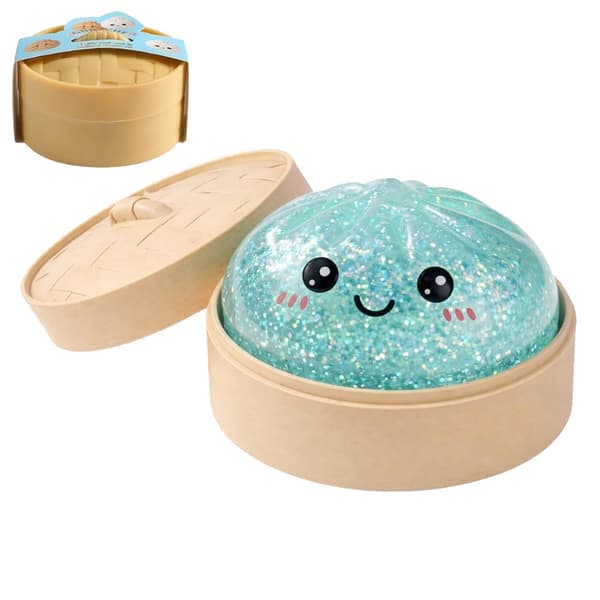 Blå Glitter Dumpling Squishy Legetøj med Damper, Blød Dej Langsom Rebound Stressaflastningsbold, Sensorisk Klemme Fidget Legetøj til Børn Voksne blå blue