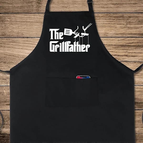 Sjovt forklæde med to lommer, unisex, grillforklæde, justerbart, sort.