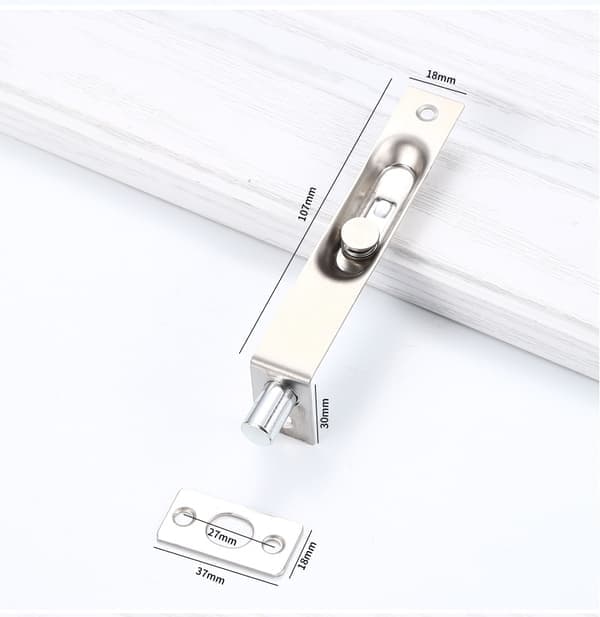 Diskret dørbolt i rustfrit stål, 18 mm bred 4-tommer 4-inch