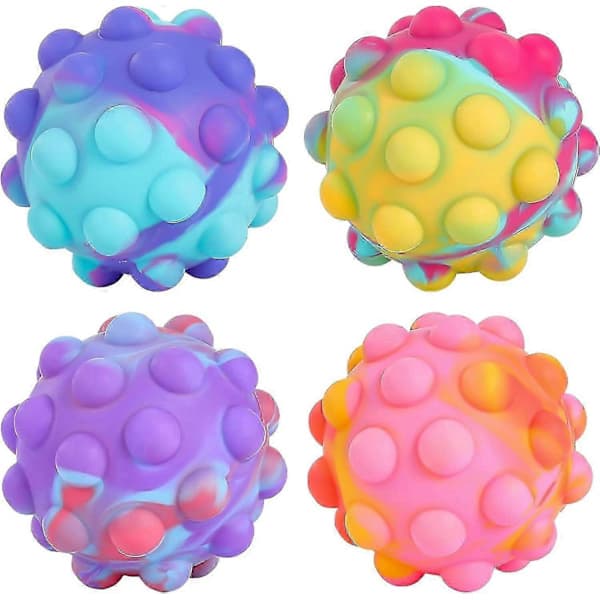 4 stk 3D Klemme Pop Ball Leker, Stresslindrende Sensoriske Badeleker for Barn 1+, Tilfeldige Farger