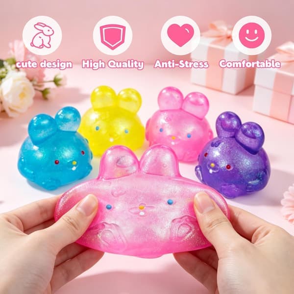 Glitrende Kanin Stressaflastende Squishy Legetøj Blød Klemme Kanin Fidget Bold til Angst ADHD & Autisme Sensorisk Beroligende Legetøj (Blå) blå blue