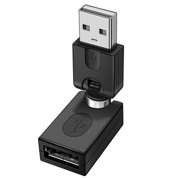 Musta USB 2.0 uros–USB naaras 360 asteen kiertokulman jatkosovitin