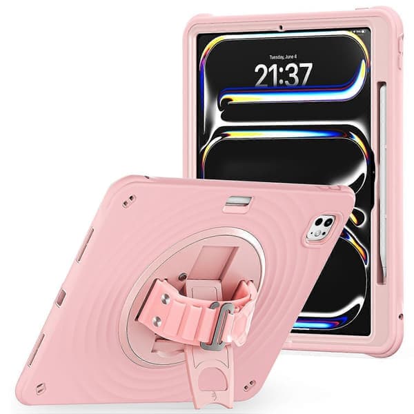 Kotelo jalustalla iPad Pro 13 (2024) TPU+PC+silikoni tablettisuoja - Pinkki