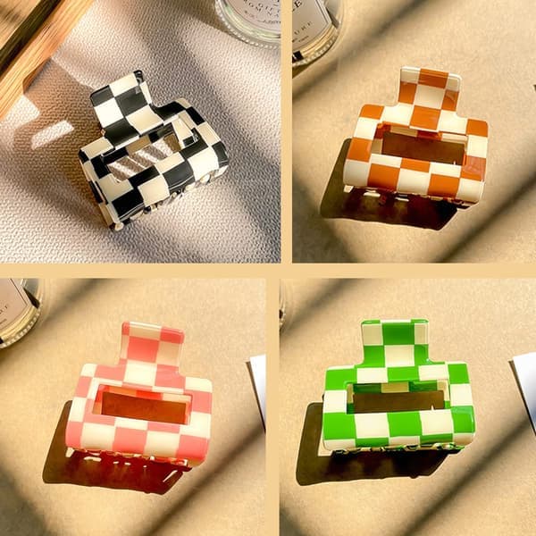 4-pak ternet hårklemme Y2k tilbehør små hårklemmer til tyndt hår 2 \" søde hårklemmer Store ternede Big Checkered