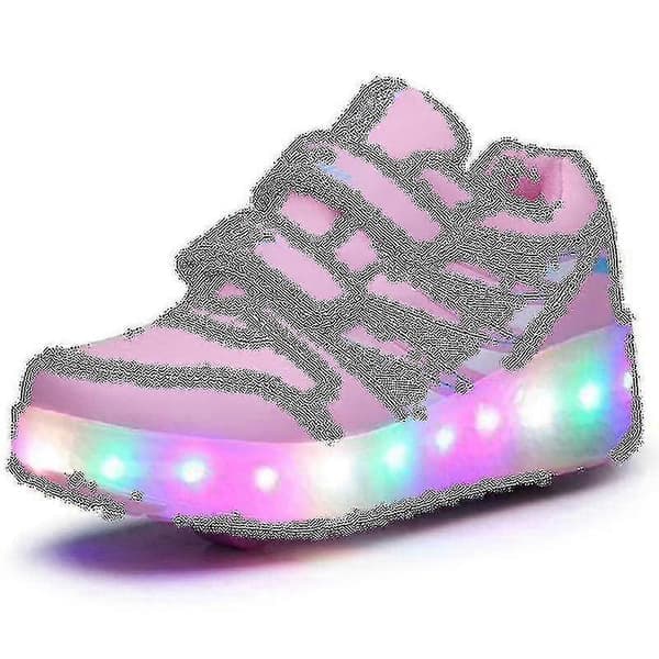 LED Lysende Rullesko Doble Hjul USB Oppladbare Skatesko Rosa 29 Pink 29