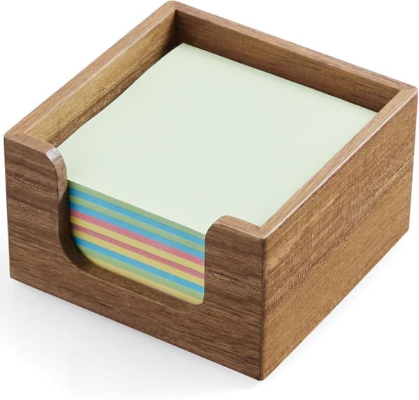 Akacietræ Sticky Note Holder, Post It Note Holder til Kontorbord Tilbehør, Sticky Note Pad Holder, Memo Pad Holder Dispenser Organizer