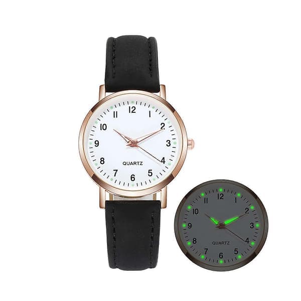 Damearmbåndsur Kvarts Analog Dame Læderrem Modeur, 100% Nyt{BT} Sort Sort Black
