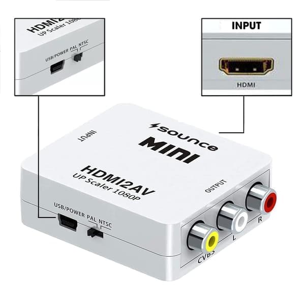 HDMI til AV/RCA 1080P Signalomformer Universal Sort