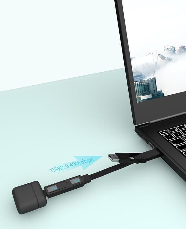 4-in-1 PD65W Data Cable Multi USB -latauskaapeli: Lyhyt EDC-kaapeli Lightning-, Type C- ja A-liittimille, musta Black