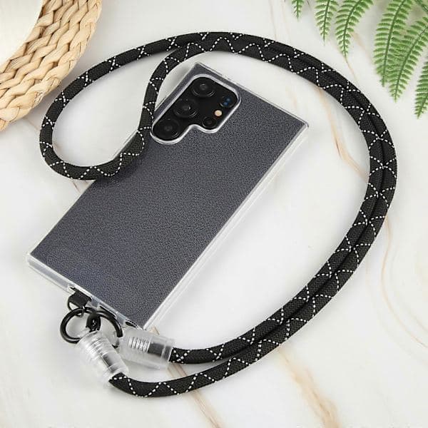 Transparent spänne Anti-förlorad rem Telefon Crossbody Lång snodd Svart Vit
